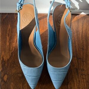 Tory Burch Textured Blue Slingback Heels